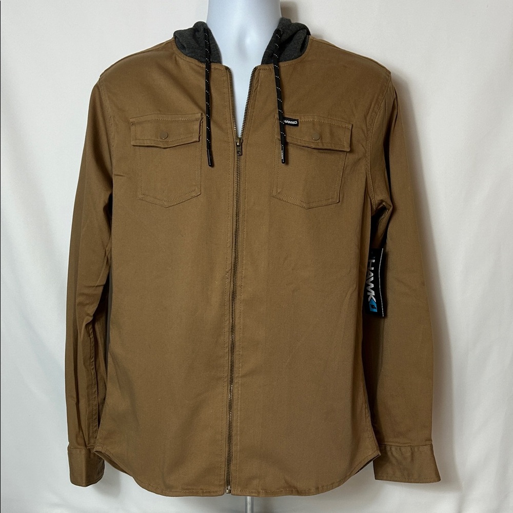 Tony Hawk Brown with Gray Hood Jacket Men’s Medium Zip Front Skateboard Theme